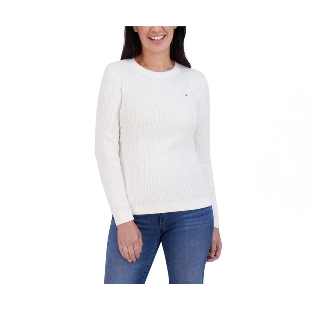 Tommy Hilfiger Women's Cream Long Sleeve Cable Knit Sweater